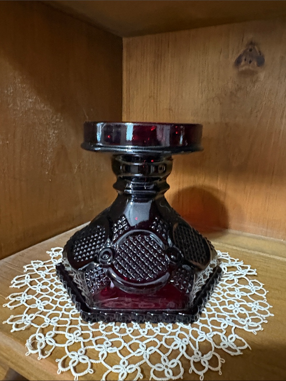 Vintage Avon Cape Cod Ruby Red Glass Hurricane Candle Base
